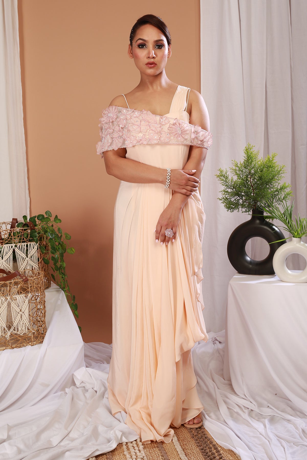 Buy Beige Sleeveless Draped Dress by Payal Dawar for women online at ScrollnShops